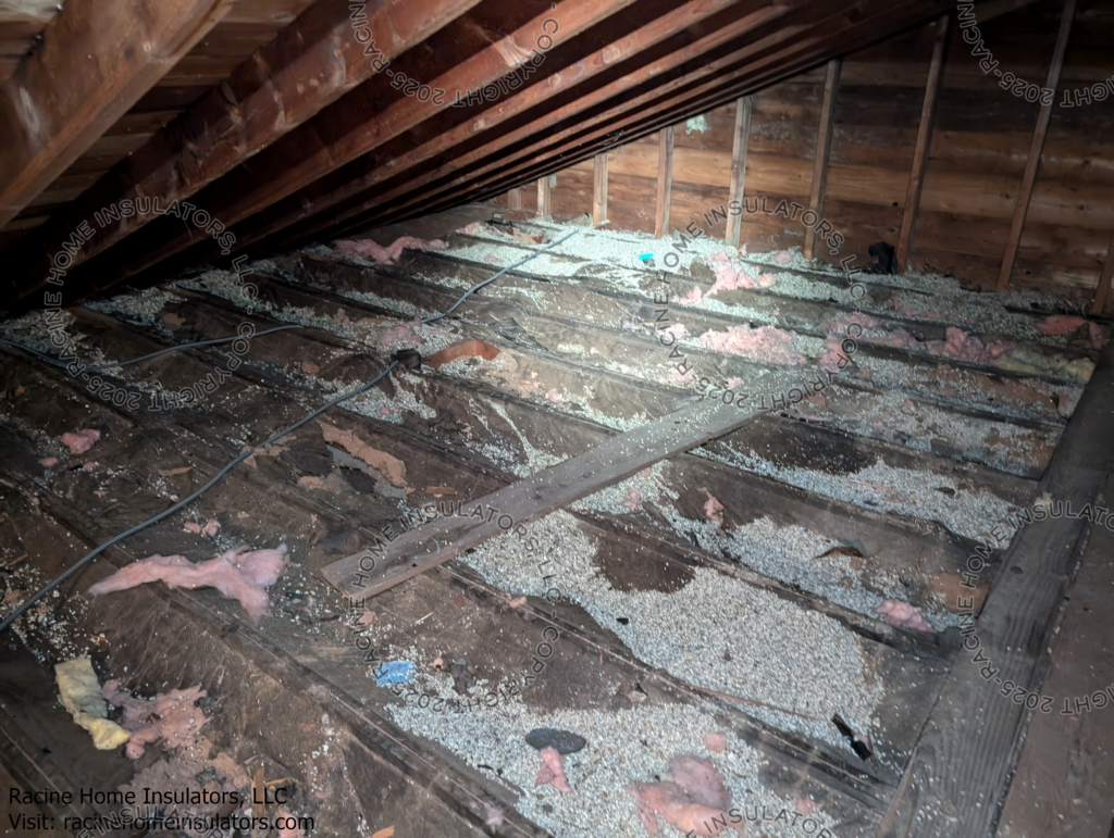 Vermiculoie in an attic in Pewaukee, WI